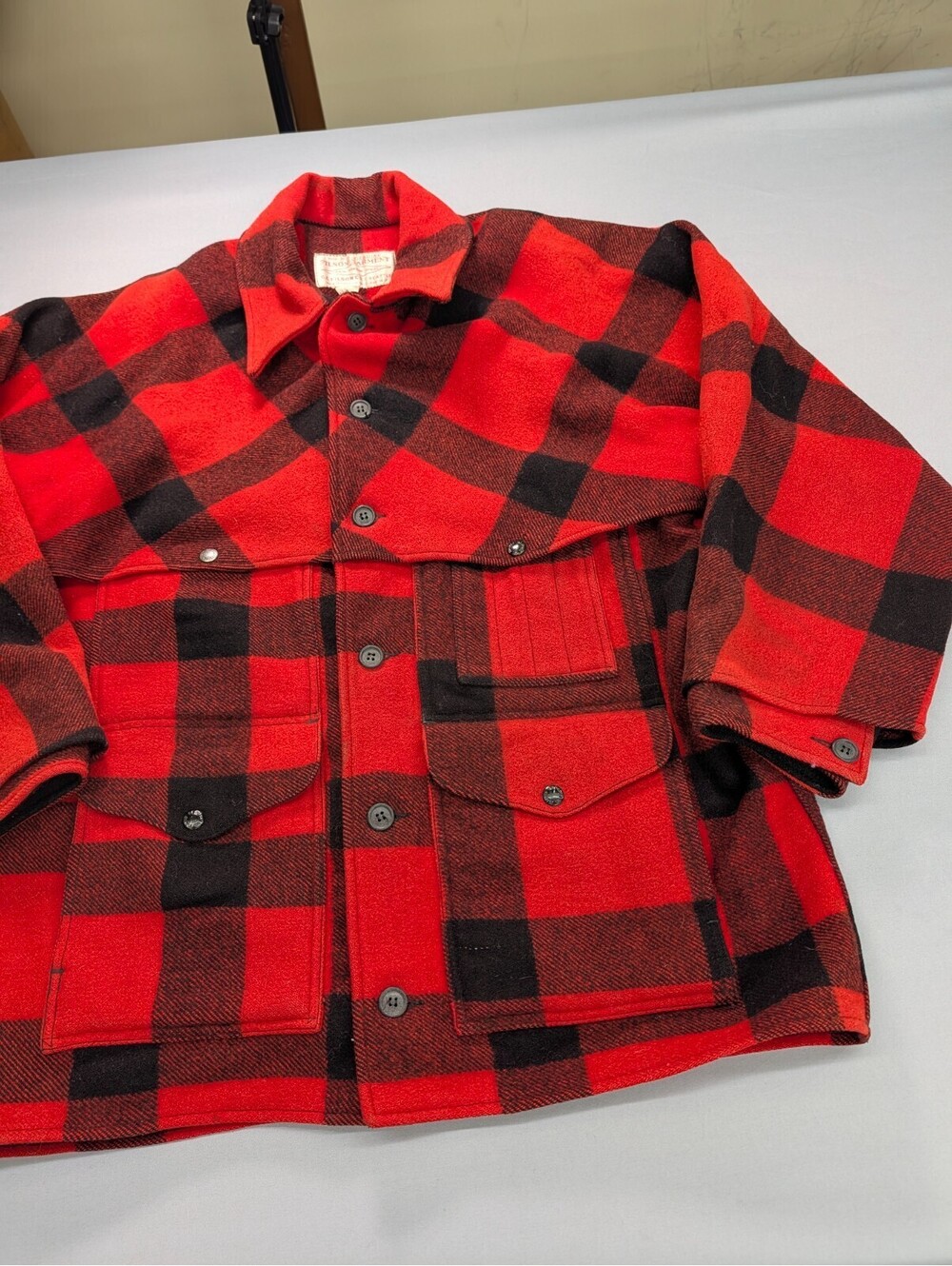 Filson Mackinaw Cruiser Jacket Red Black Plaid Wool XL